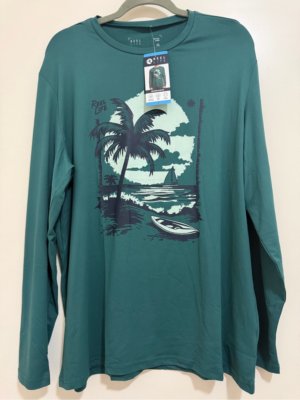NWT Reel Life Men’s Teal Long-Sleeve Graphic UV Tee size Large